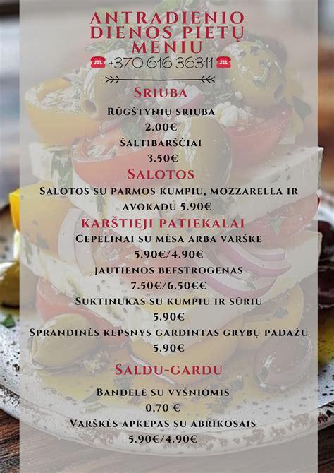 Įvairūs patiekalai dienos pietų meniu