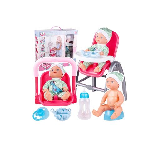 HatchiBaby su priedais: buteliuku ir maitinimo kėdute