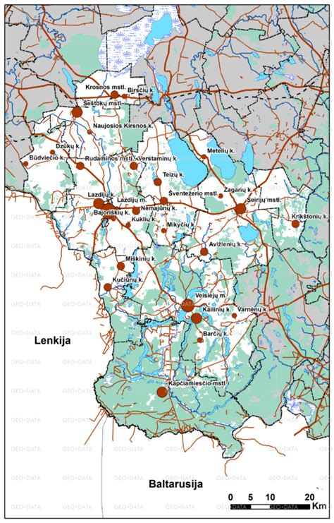 Žemėlapis su Lazdijų rajono simbolika