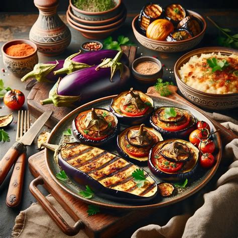 Įvairūs baklažanų patiekalų ingredientai