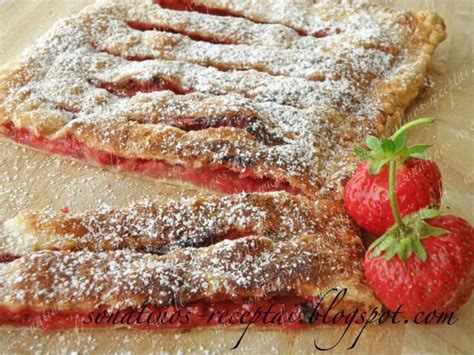 Pyragas su braškėmis ir sluoksniuota tešla