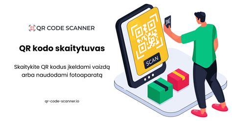 Iliustracija, demonstruojanti QR kodų skanavimą per išmanųjį telefoną