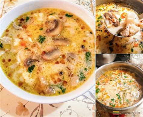 Vištienos skrandukų sriuba su grybais