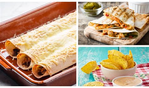 Įvairūs tortilijų patiekalai: takai, burito, kesadilija