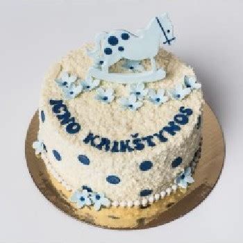 Baltas krikštynų tortas su subtiliomis dekoracijomis