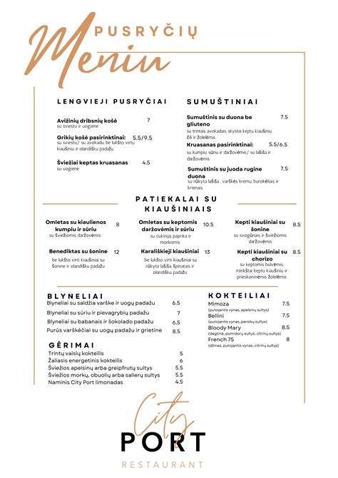 Šiaulių restorano patiekalų pasirinkimas