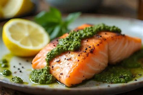 Patiekalai su pesto: lašiša su pesto, vištiena su pesto