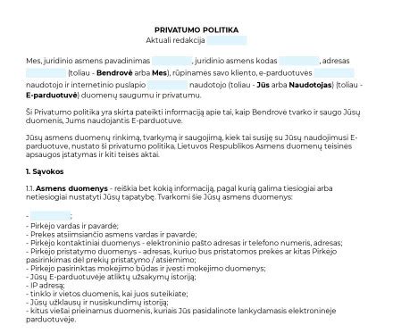 Paveikslėlis: Duomenų saugojimo terminai ir privatumo politika