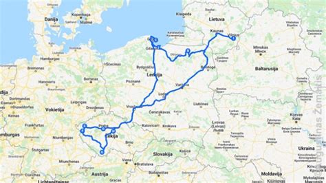 Kelionės maršrutas per Lenkiją ir Čekiją