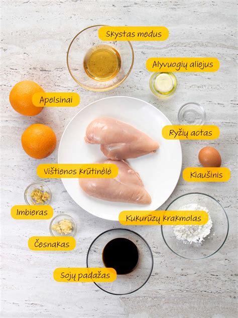 Ingredientai traškiai vištienai saldžiarūgščiame padaže