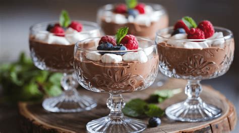 Šokoladiniai putėsiai indeliuose su uogomis