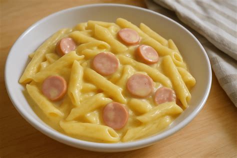 Kremiški makaronai su dešrelėmis ir sūriu