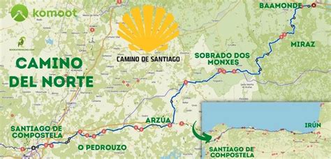 Detalus Camino del Norte maršruto žemėlapis