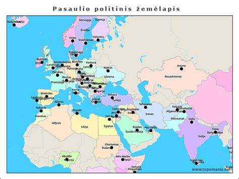 Pasaulio žemėlapis su pažymėtomis 