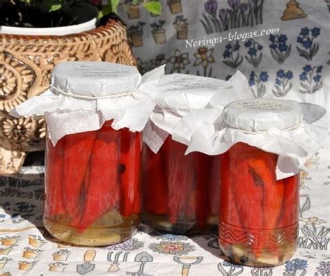 Marinuoti peperoni stiklainiuose