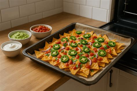 Nachos vakarėlio stalas su gėrimais