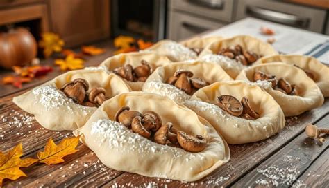 Stalas su paruoštais suktinukais su grybais