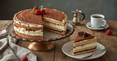 Nuotrauka su klasikinio tiramisu torto gabalėliu