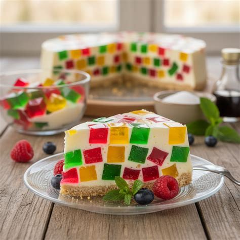 Spalvotas želė tortas ant stalo