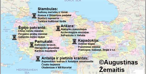 Žemėlapis su populiariais Turkijos kurortais