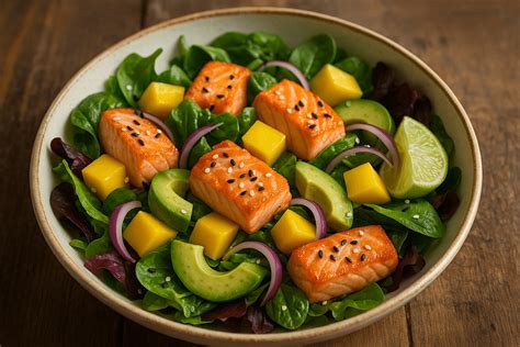 Įvairūs ingredientai salotoms su lašiša