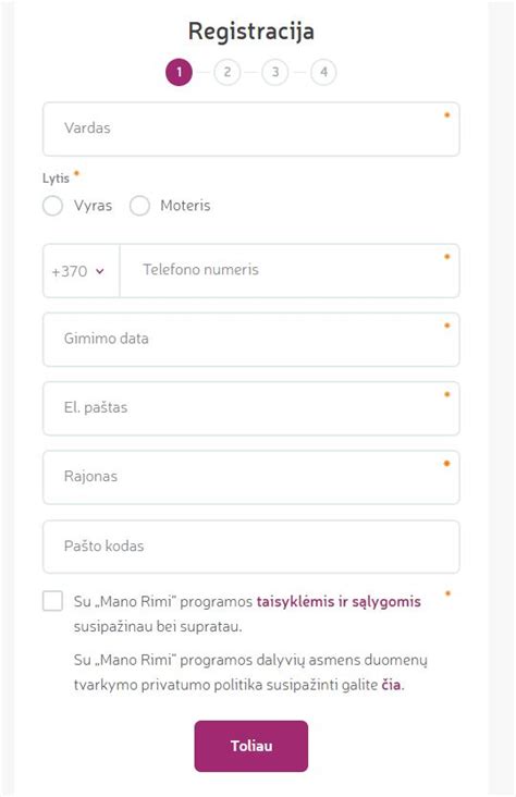 Interneto parduotuvės registracijos forma