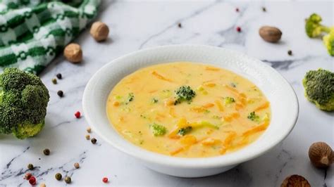 Klasikinės brokolių sriubos patiekimas