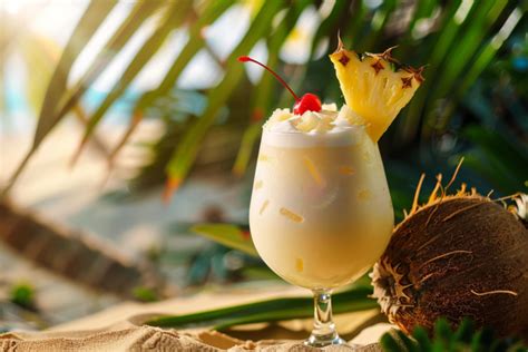 Puerto Riko vėliava su Pina Colada kokteilio fonu