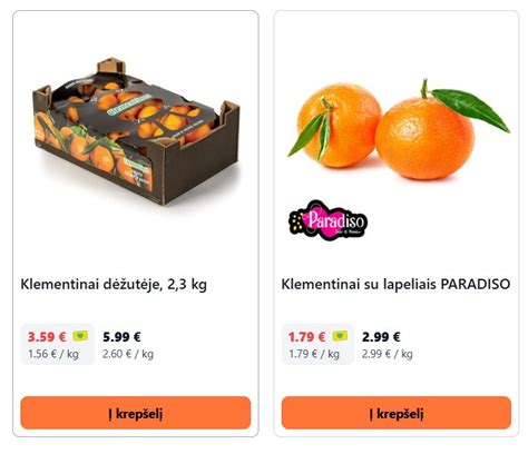 Šviežios klementinų pintinėlės