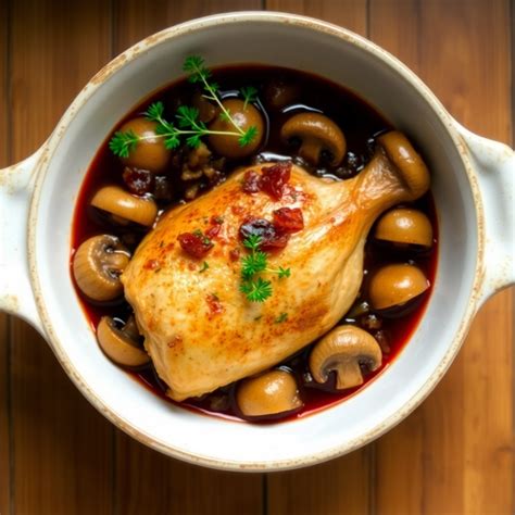 Coq au Vin ingredientų makro nuotrauka