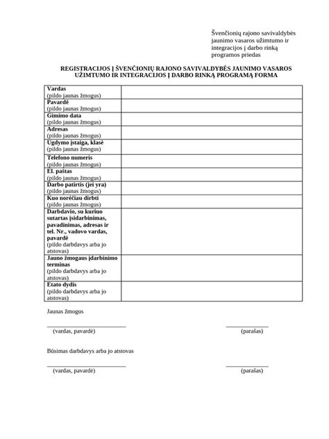 Registracijos forma moterų verslo klubui