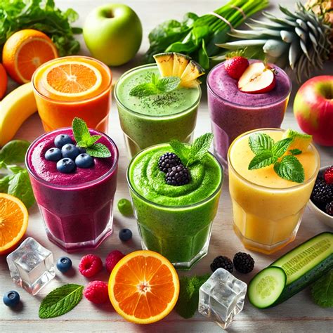 Glotnučių ir kokteilių pavyzdžiai, įvairių spalvų ir ingredientų