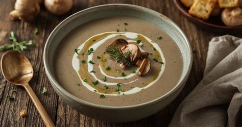 Šviežių grybų sriubos ingredientai virtuvėje