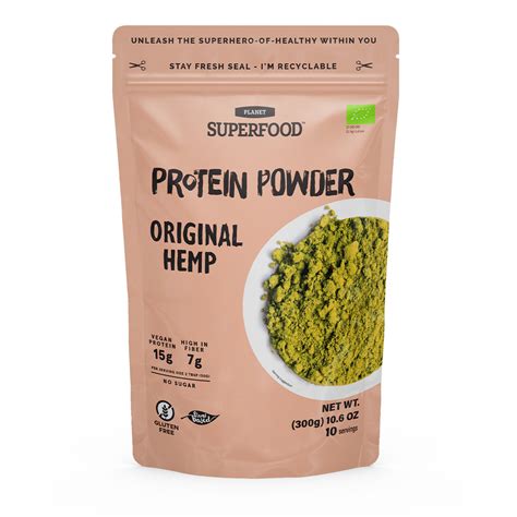 Kanapių baltymų milteliai ir pakuotė