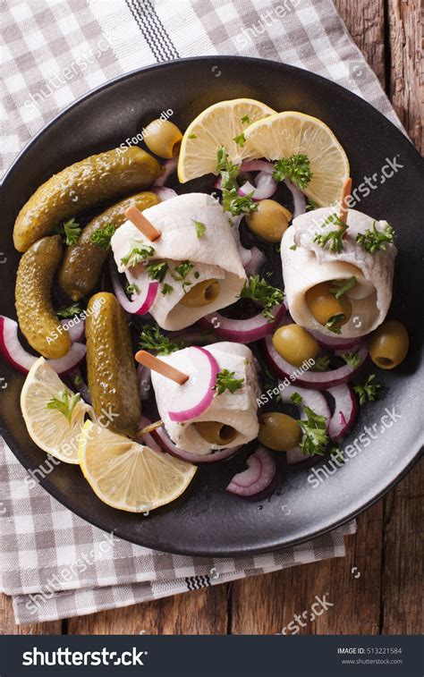 Rollmops with pickles and onions
