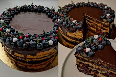 šokoladinis tortas su karameliniu kremu ir vyšniomis