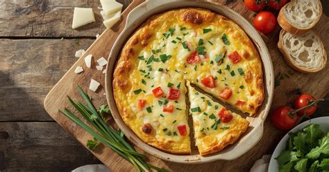 Viršutinė pusė omleto su daržovėmis ir sūriu prieš sulenkiant