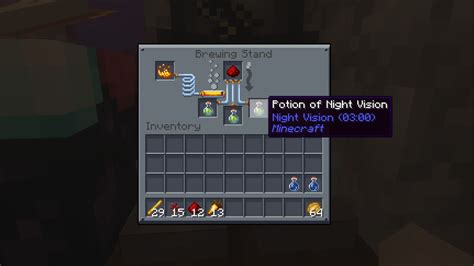 Minecraft brewing stand with ingredients for night vision potion