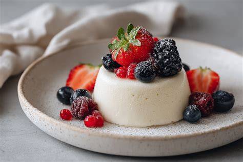 Panna Cotta su uogomis ir mėtų lapeliais