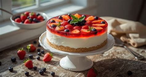 Jogurtinio torto su vaisiais ir grietinėlės papuošimu vaizdas