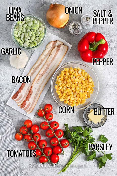 švieži ingredientai: pupelės, kukurūzai, pomidorai ir prieskoniai