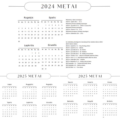 Kalendorius su pažymėtomis švenčių dienomis