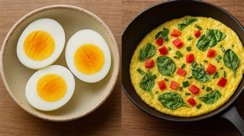 Kiaušinių patiekalų palyginimas: virtas kiaušinis ir omletas