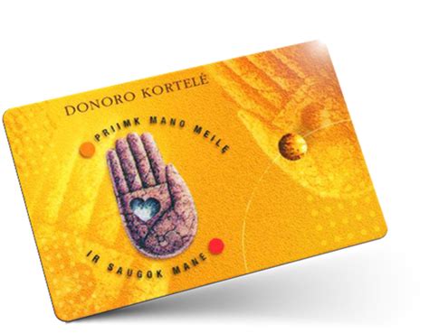 Donoro kortelė ir rankos simbolizuojančios organų donorystę