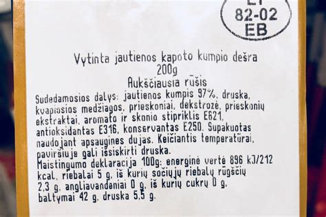 Duonos etiketės pavyzdys su maistingumo deklaracija