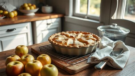 Schema su obuolių pyrago kepimo proceso etapais